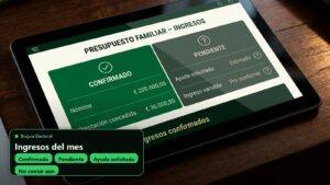 Presupuesto familiar separando ingresos confirmados y ayudas pendientes