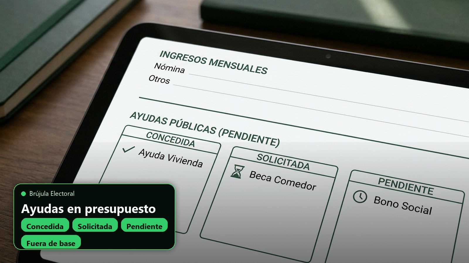 Panel de presupuesto con ayudas concedidas solicitadas y pendientes por separado